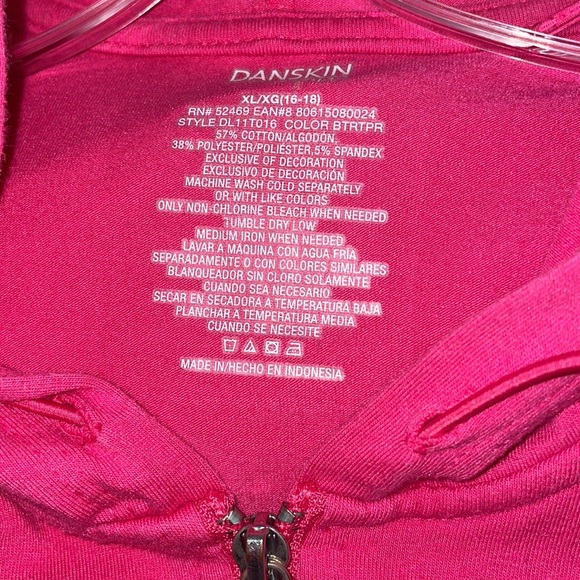 Danskin Now Sz XL-16/18 Woman’s Pink Full Zipper Hoodie - Picture 3 of 7